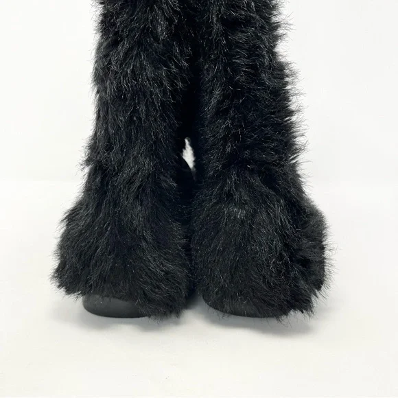 Miu Miu Faux Fur Furry Flat Tall Shearling Winter Boots Shoes Black Buckle 39 9 - Picture 7 of 11